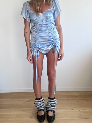 Rouched Mini Dress in Baby Blue Silk