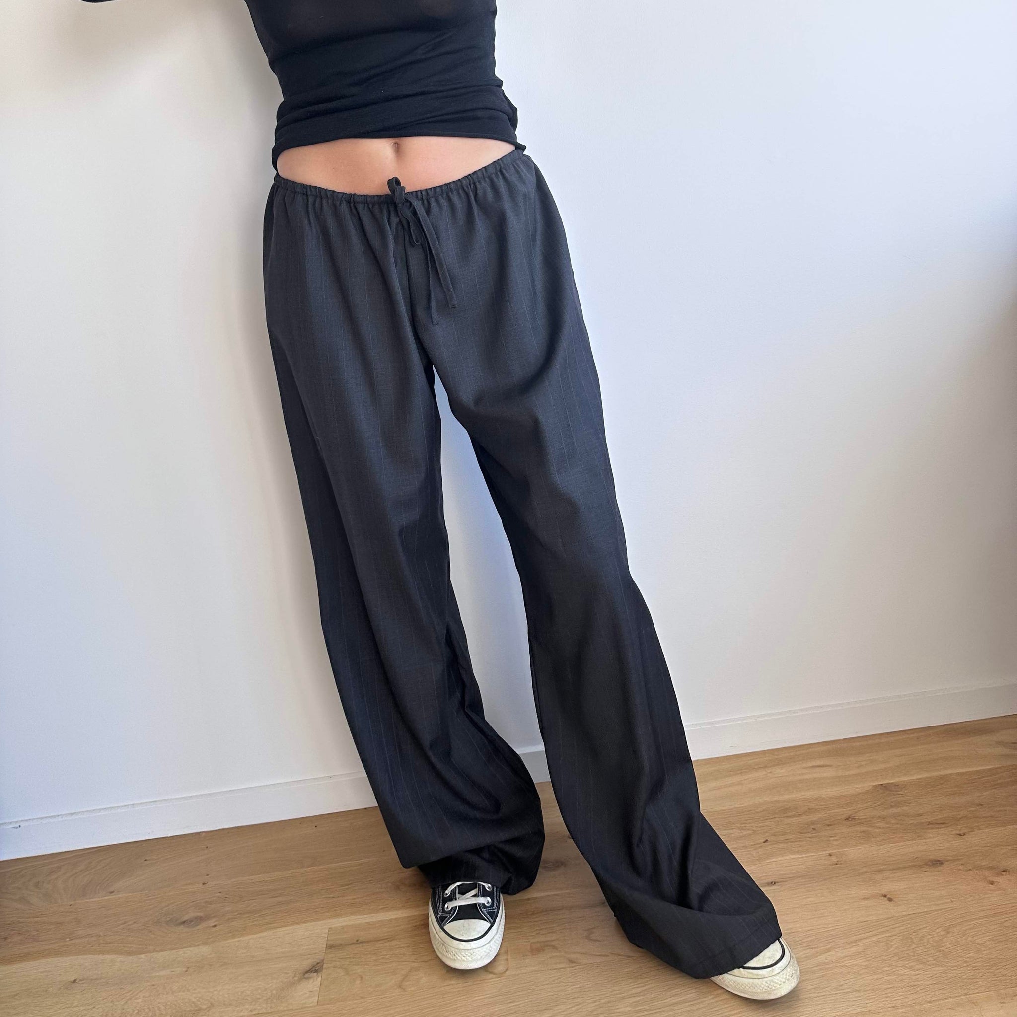 Winter Pant in Charcoal and Pink Pinstripe Wool