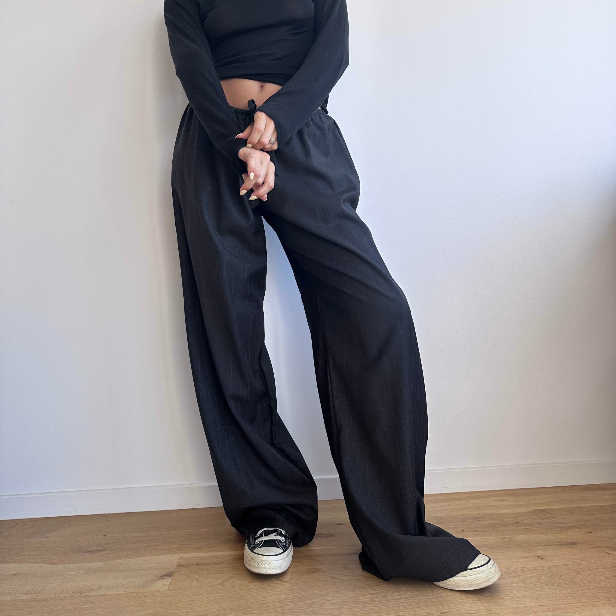 Winter Pant in Charcoal and Pink Pinstripe Wool