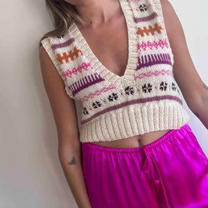 Hand Knitted Wool Vest Sample in Pinks & Oranges