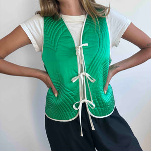Quilted Silk Vest Sample in Electric Green