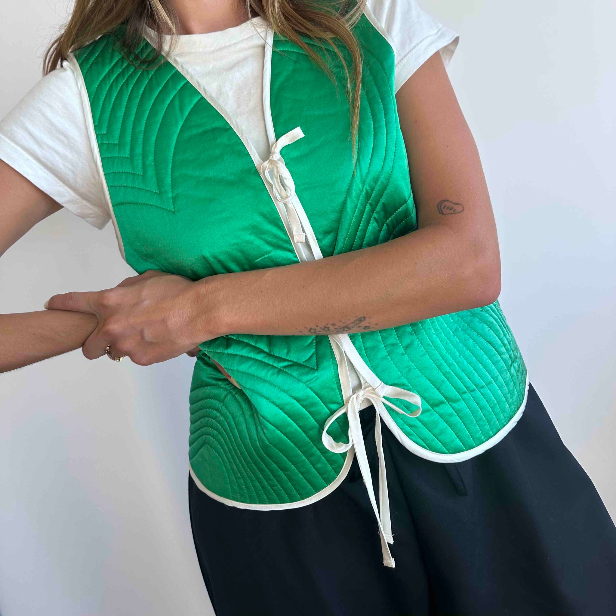 Quilted Silk Vest Sample in Electric Green