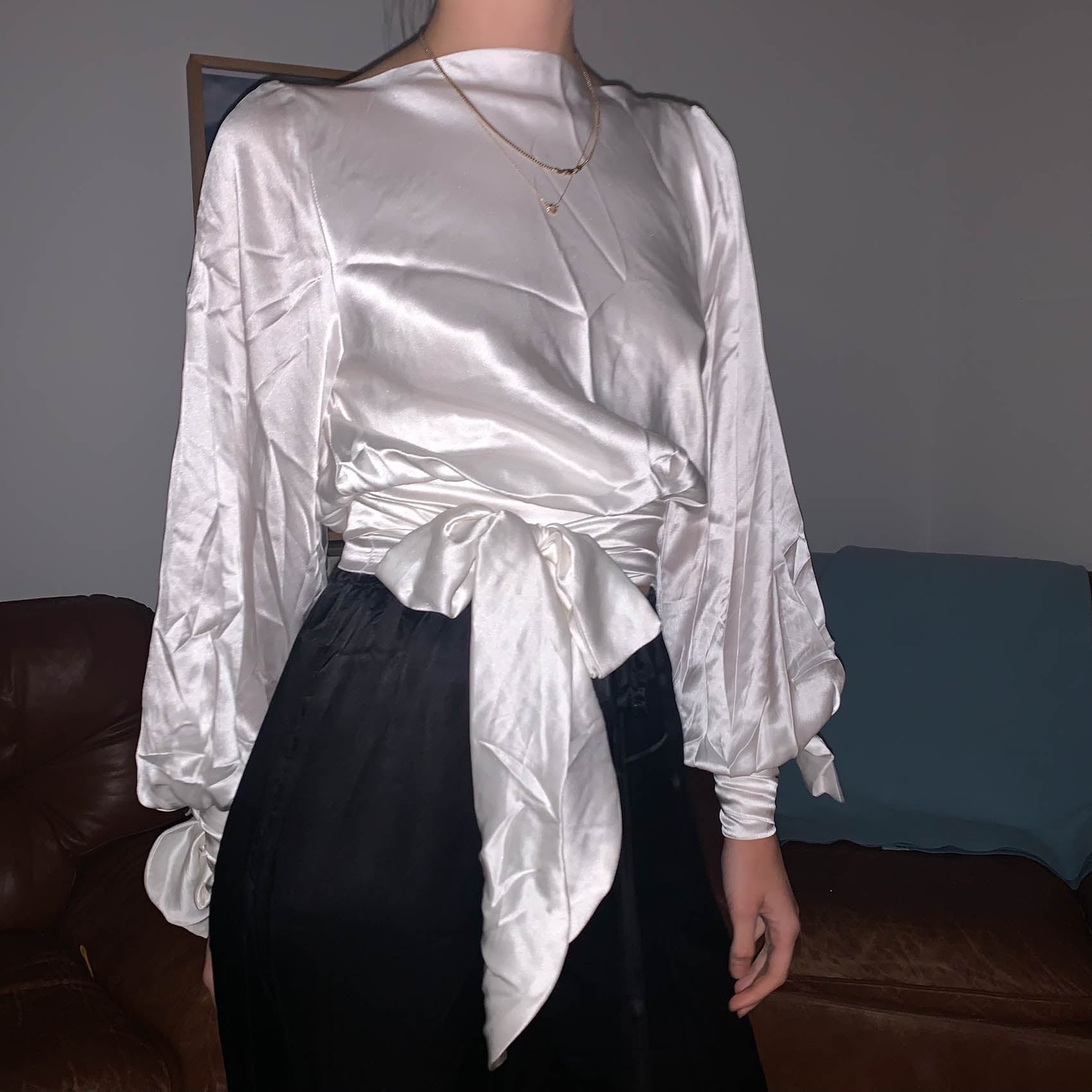 Long Sleeved Bib Top in Silk