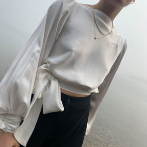 Long Sleeved Bib Top in Silk